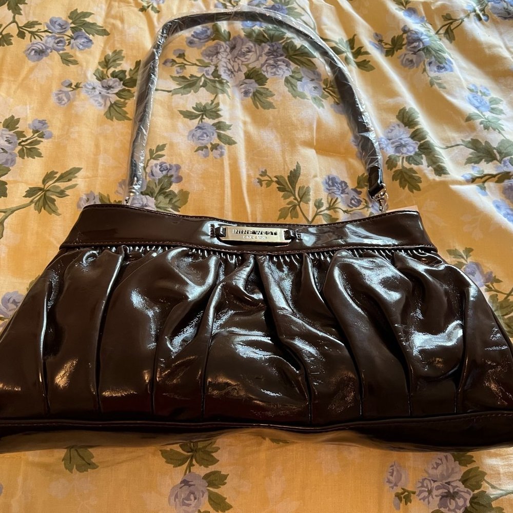 New - Nine West Brown Patent Shoulder Bag